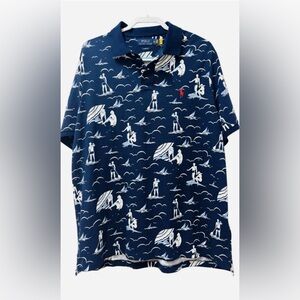 POLO RALPH LAUREN HAWAIIAN VACATION PRINT NAVY BEACH LIFE POLO SHIRT SIZE XL
